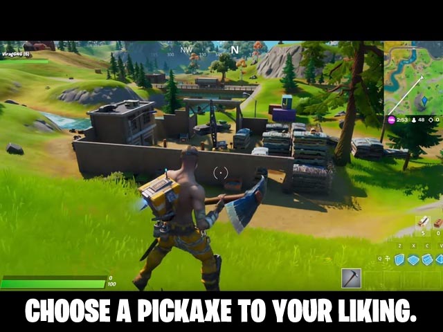 Fortnite Screenshot and Hint 3. Choose a pickaxe to your liking!