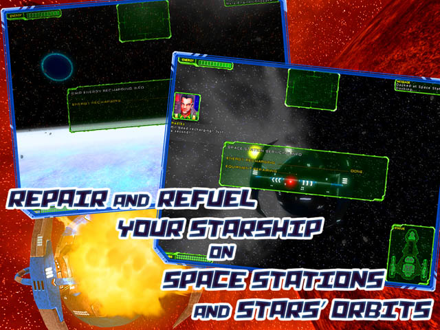 Star Interceptor Скриншот и Подсказка 3. Ремонтируй и заправляй свой звездный корабль на космических станциях и орбитах звезд!
