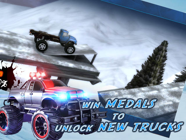 Monster Truck Trials Arctic Скриншот и Подсказка 3. Получай золотые медали, чтобы открыть доступ к новым грузовикам!
