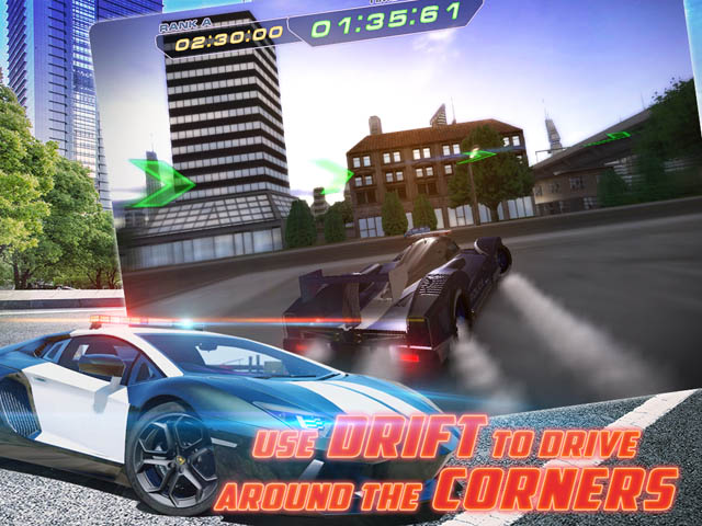 Police Supercars Racing Recharged Скриншот и Подсказка 2. Используй дрифт, чтобы проезжать резкие повороты!